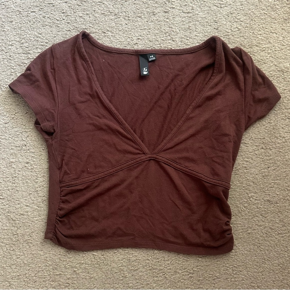 Garage brown cropped short sleeve shirt
